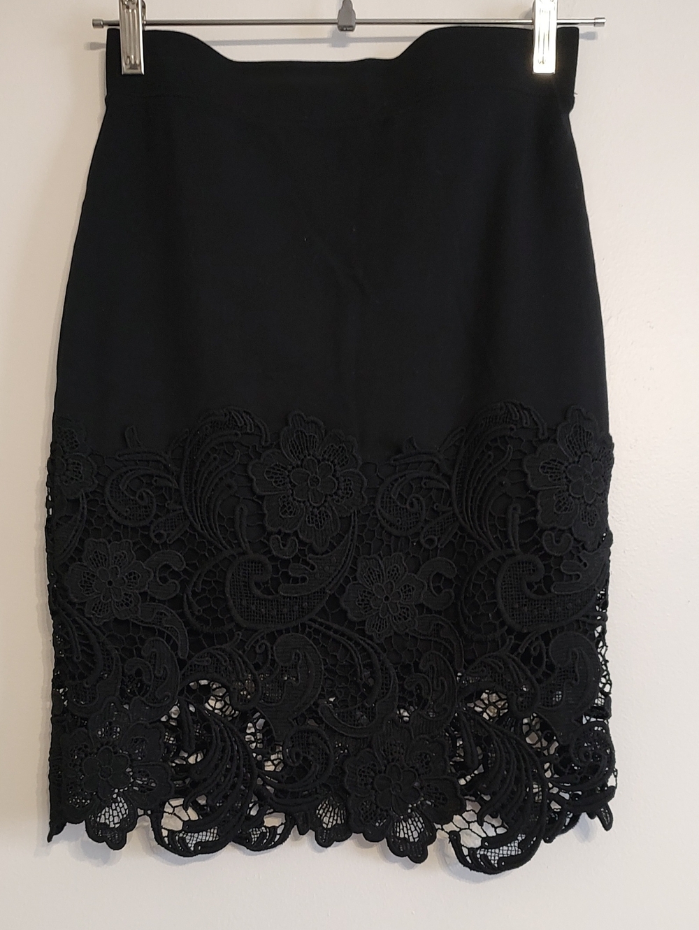 Haute Monde Black Pencil Skirt with Lace Hem